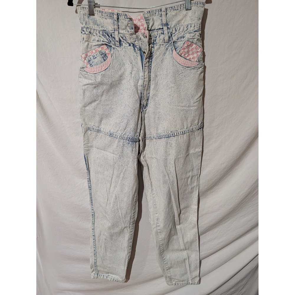 Vintage Traffic Acid Wash Jeans Girls 11/12 Pink Gingham Checkered 100% Cotton